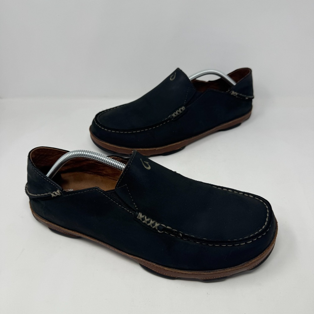 Olukai Moloa Leather Slip On Shoe Loafer Preppy Shoes Black Brown Men's Size 11